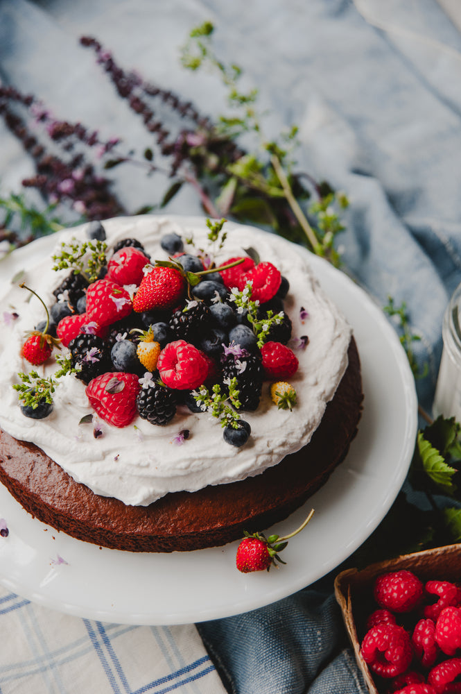 Chocolate Cake Mix with Coconut Cream and Berries