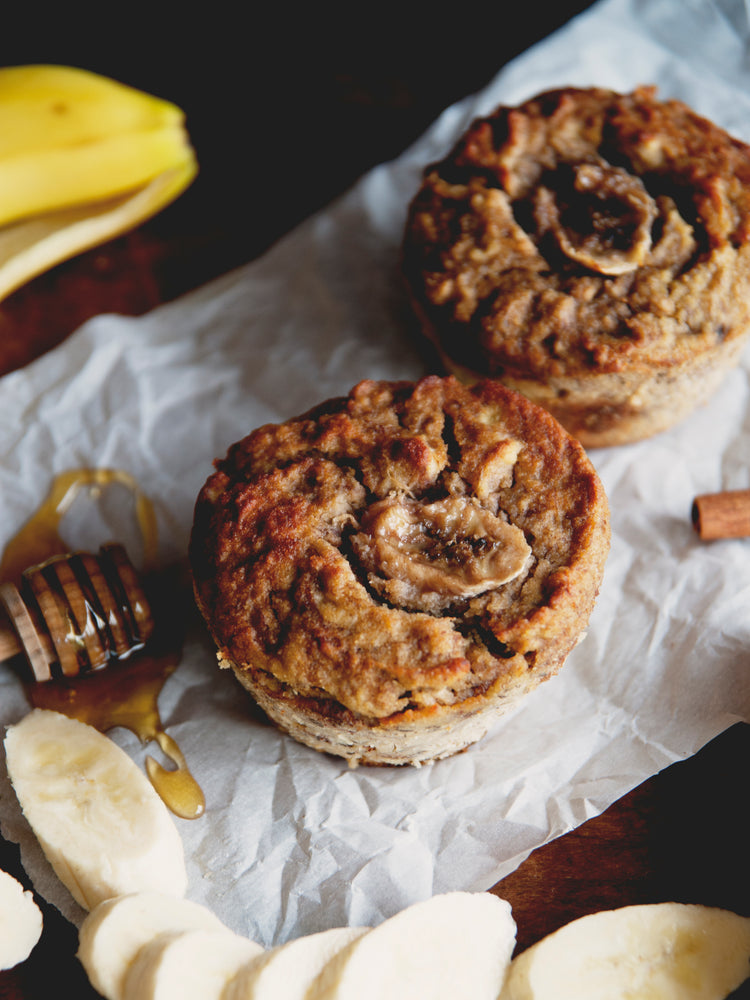JUMBO BANANA MUFFINS WITH ALMOND BUTTER HONEY FILLING